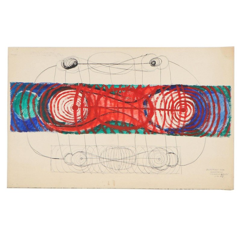 Jewell Haley Abstract Mixed Media Composition «Blueprint for Happiness,» 1967