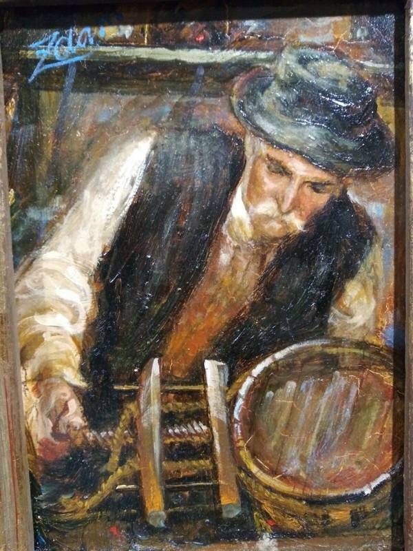 DONALD JAMES ZOLAN "The Old Barrel Maker" Framed Oil Painting On Wood gallery