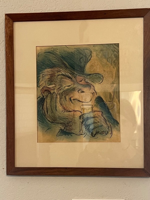 RARE Signed Caricature by Wolo Trutzschler titled «One More for the Road»