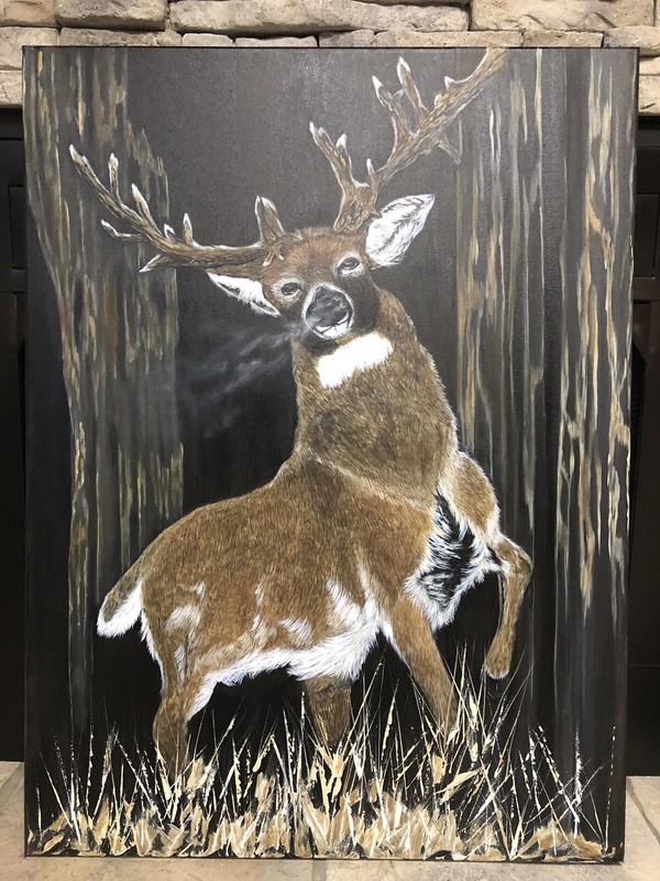 White-Tailed Buck Deer Original Painting On Canvas By Artist Leah J Smith