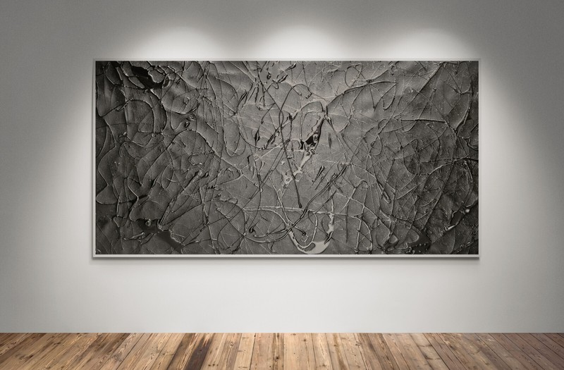 XXL Jackson Pollock Style Black Abstract Painting – Modern Drip Canvas 59×29 in