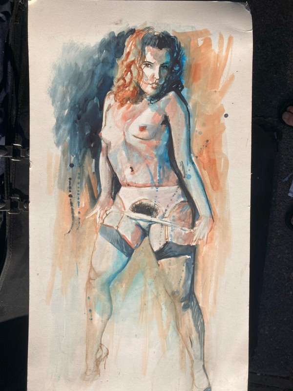 18 x 24 Watercolor of model vintage 1950’s Wayne State Univ Art Student Detroit