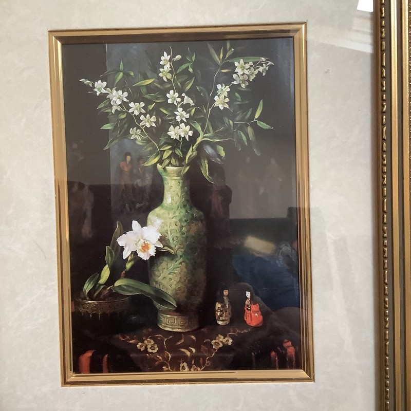 Vintage Canvas Print Of Flowers In A Vase-Solid Wood Ornate Frame-Glass Cover gallery