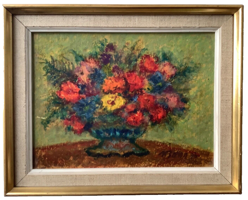 French Impressionist Bouquet of Roses signed c1910 Vintage Oil Painting