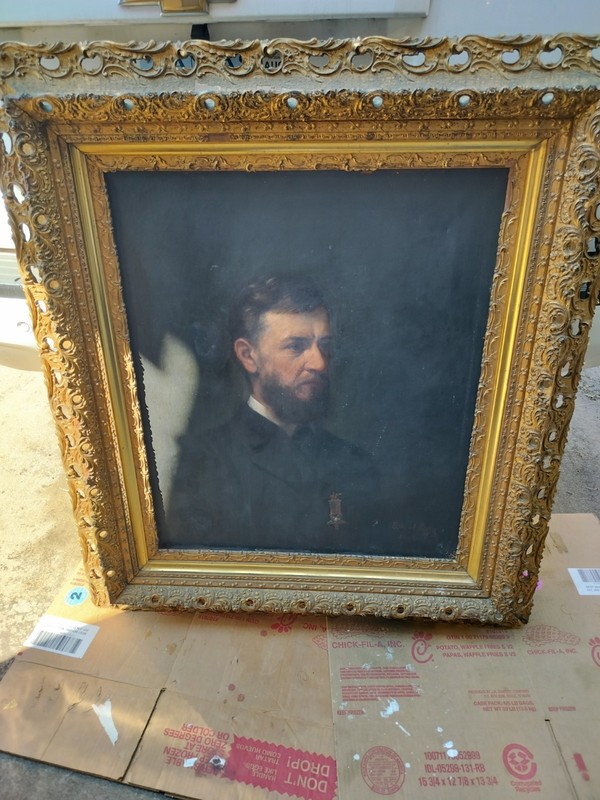 Enoch Wood Perry Signed Oil Painting of Man With Civil War Medal~ 30″ x 25″