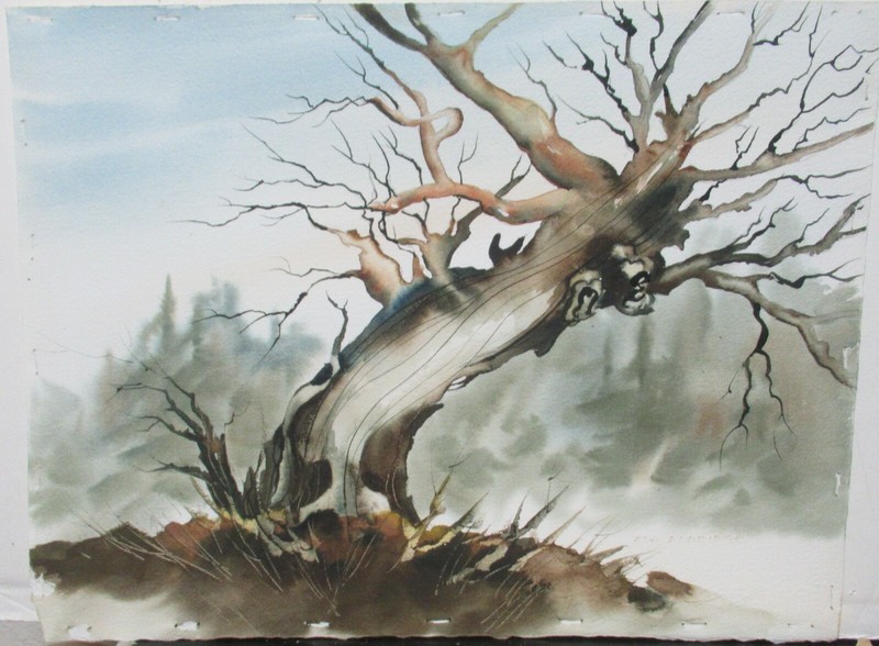 EVA ELDRIDGE «BRISTOL PINE» ORIGINAL WATERCOLOR TREE LANDSCAPE PAINTING