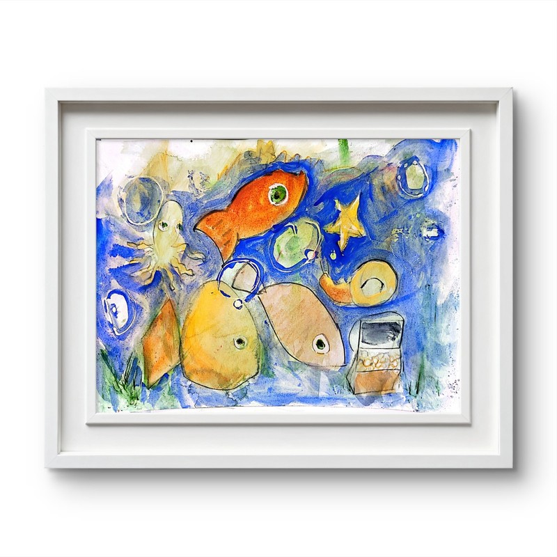 Fish Aquarium Contemporary Expressionist Original Watercolor Painting 9x12 gallery