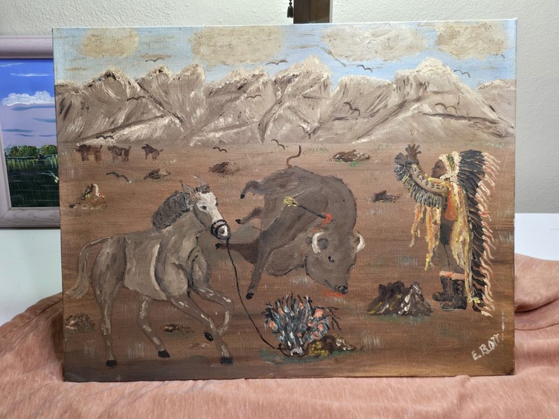 E.B. Edward Ott Outsider Primative Folk Art Painting, Signed E. B. Ott, 14 X 18" gallery