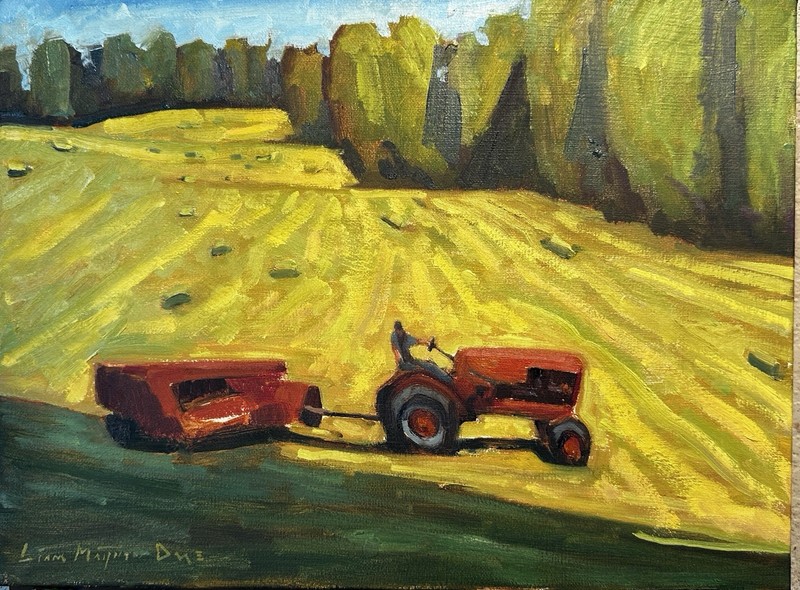 Original Painting Landscape Farm Tractor Signed Large Impressionist 14×18
