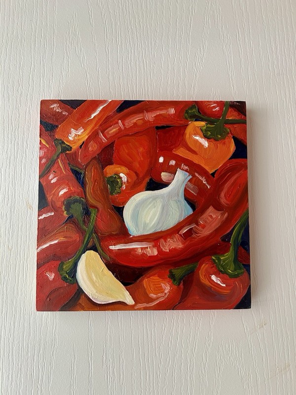 Still Life Painting Set | Peaches, Figs, Chili Peppers, Fish gallery