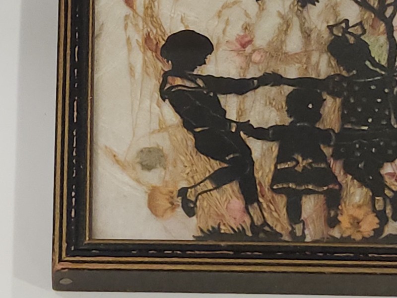Antique Reverse Painting Ring Around The Rosie Dried Flowers 2378 gallery