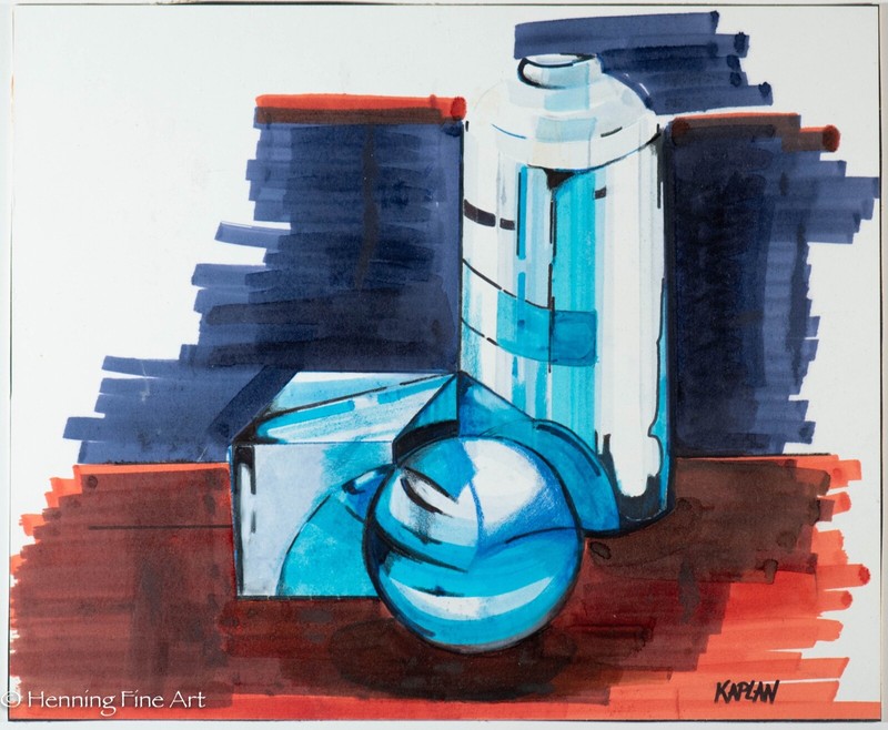 Beautiful Vintage Futuristic Modernist Mixed Media Painting of a Still Life