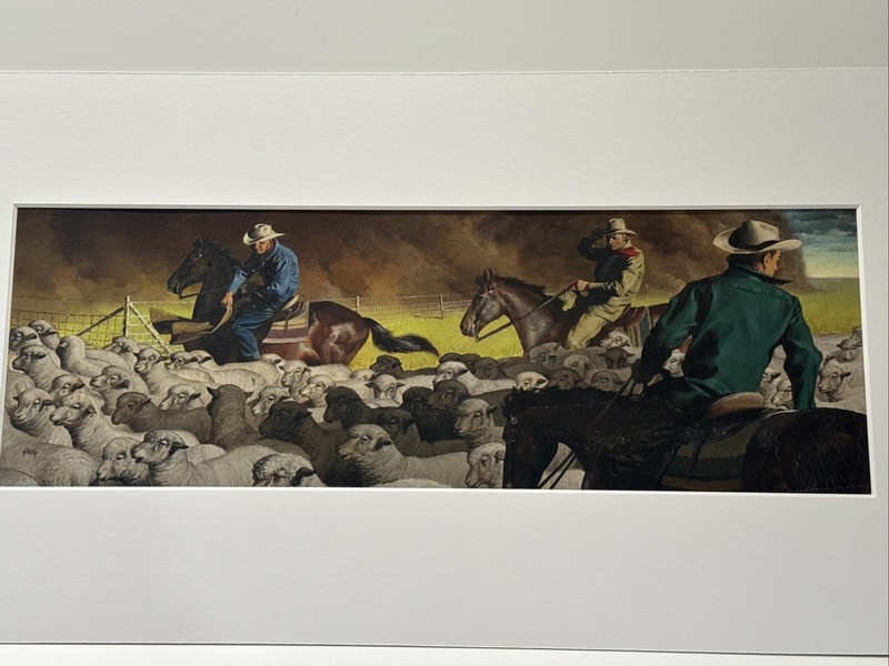 Antique Cowboy Painting Ranch Farm Glenn Grohe Wpa American Illustration Famous