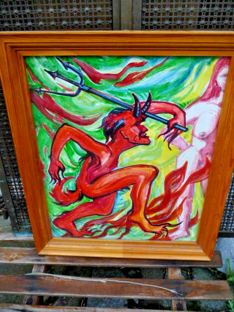 Redhead Beauty With Devil Nude Erotic Nude Original Painting No Print