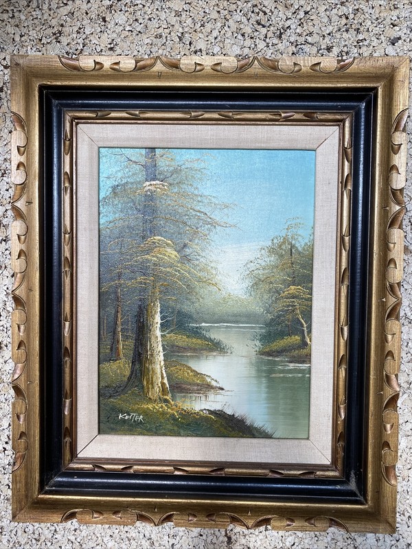 Framed Vintage Landscape Reflections Oil On Canvas Signed by Artist Kester gallery