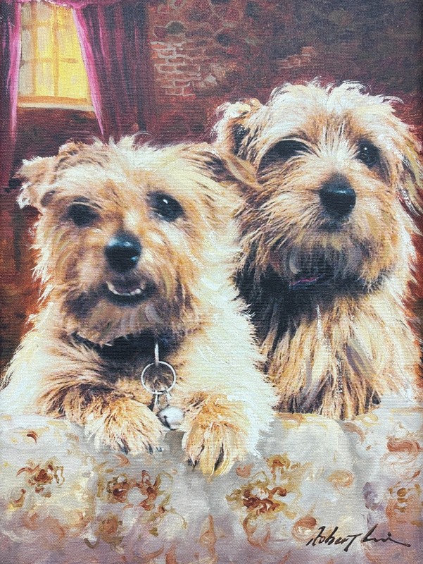 Robert Lui "Two Dogs" Plate Signed Impressionist Framed Giclee Art gallery