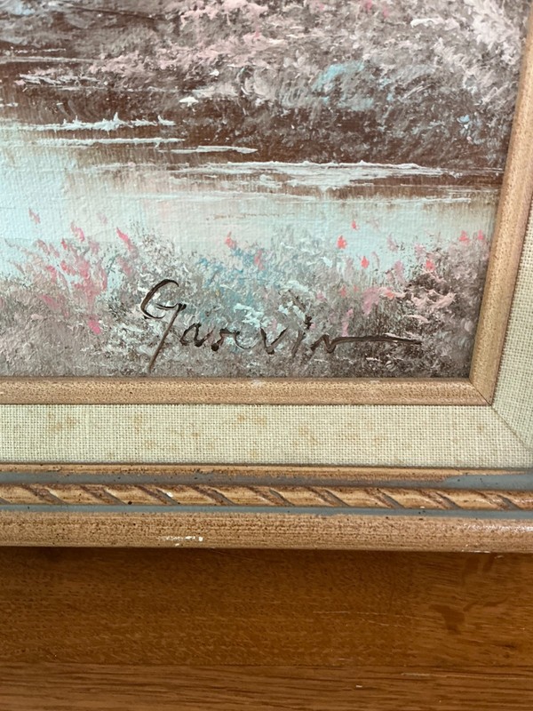 Oil Panting Landscape Rustic Cabin Rustic Vintage & Framed, Barbara Garvin gallery