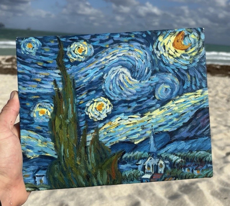 Vincent Van Gogh Starry Night Hand Painted Oil Painting 8in x 10in