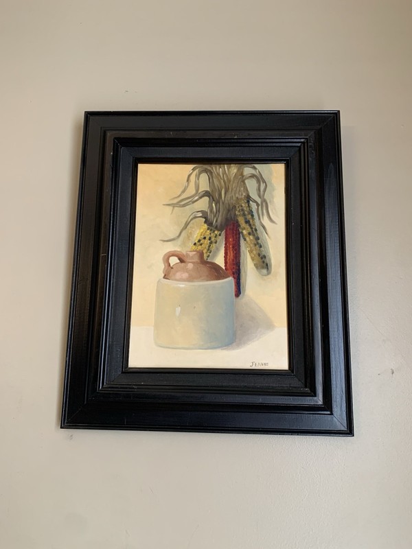Folk Art Vintage Primitive Still Life Painting Framed Signed Jeanne Stonewear