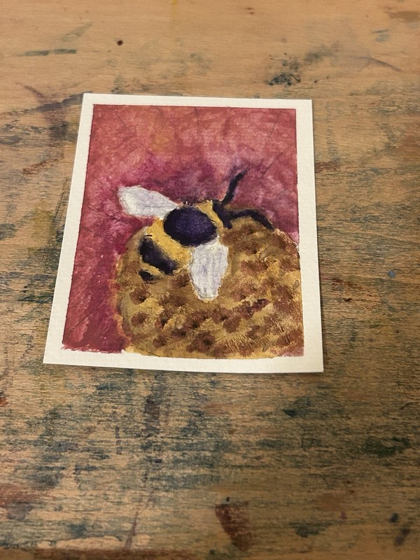 Aceo Original Painting Bee Flower Watercolor Signed Grace Rossi gallery