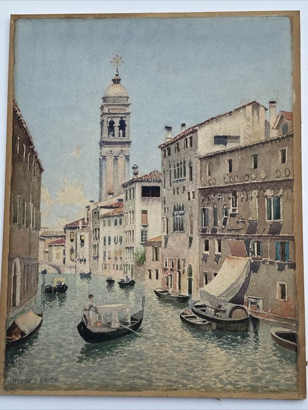 ANTIQUE PAINTING ITALY VENICE ITALIAN LANDSCAPE FAMOUS LISTED HENRY SMITH