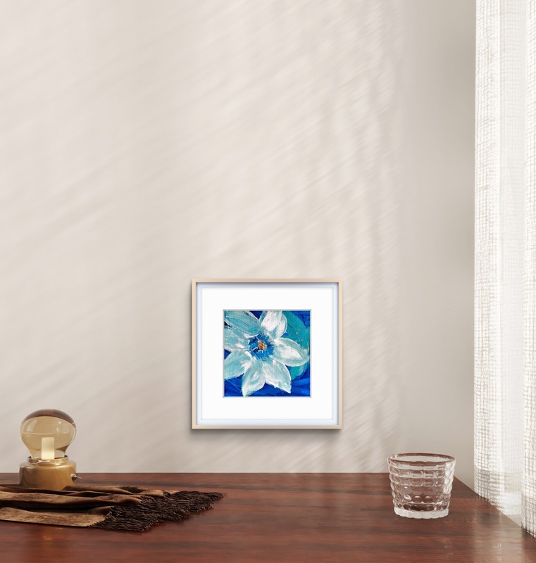 Blue Flower Contemporary Expressionist Acrylic Original 4x4 Painting gallery