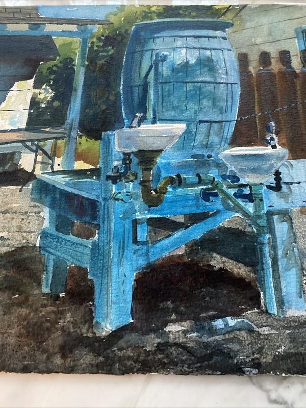 James F Minnicks (Connecticut 1927-2001) Watercooler Signed Watercolor Painting gallery