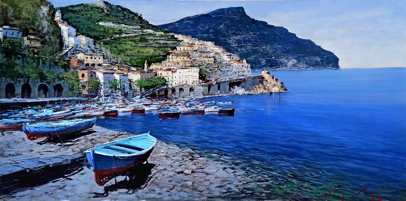 AMALFI PAINTING ITALY BEACH SEASIDE ORIGINAL CAIAZZA ITALIAN peinture tableau