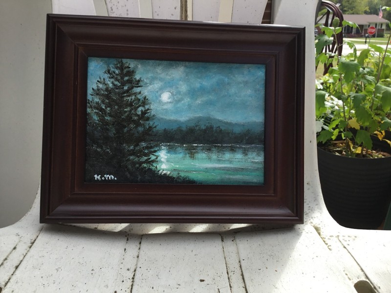 SILVERY MOON MINI - original framed 5X7 oil nocturne painting by K. McDermott gallery