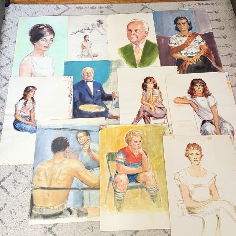 Art Lot Hand Painted Artist Ralph Johnson Some Signed Watercolor Sketches 1960s