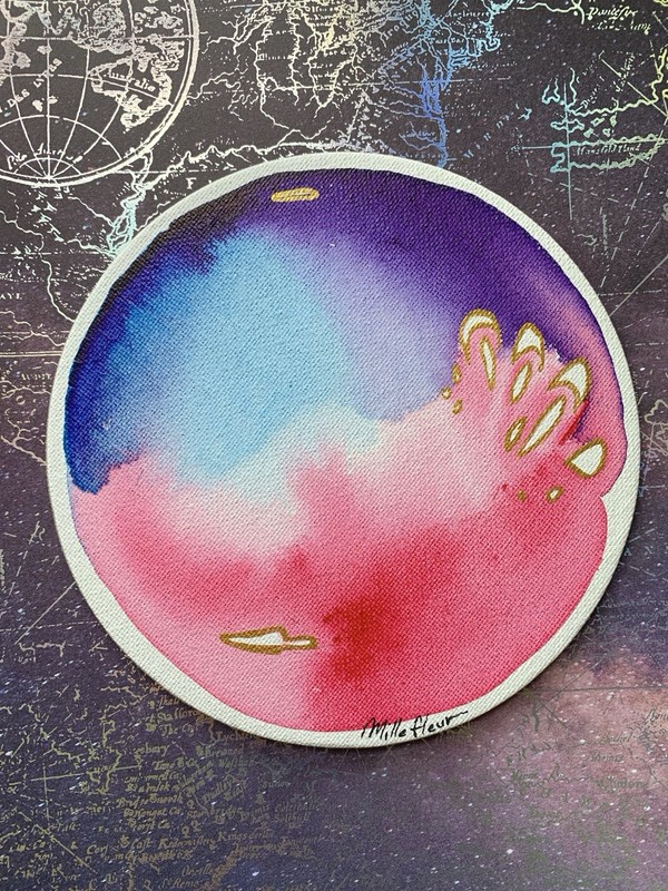 Celestial Watercolor Painting On Canvas 6 x 6 Inches.