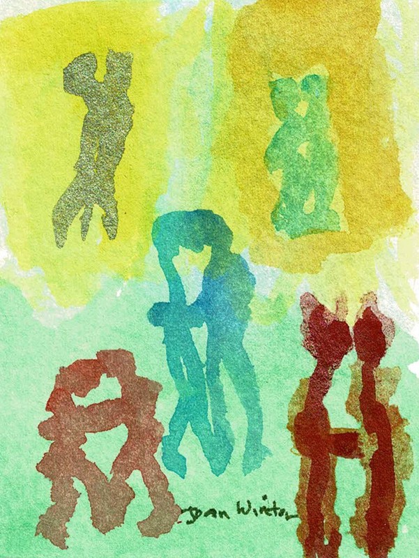 ACEO Free Shipping-Art original painting surreal-imagination «People Dancing» JW