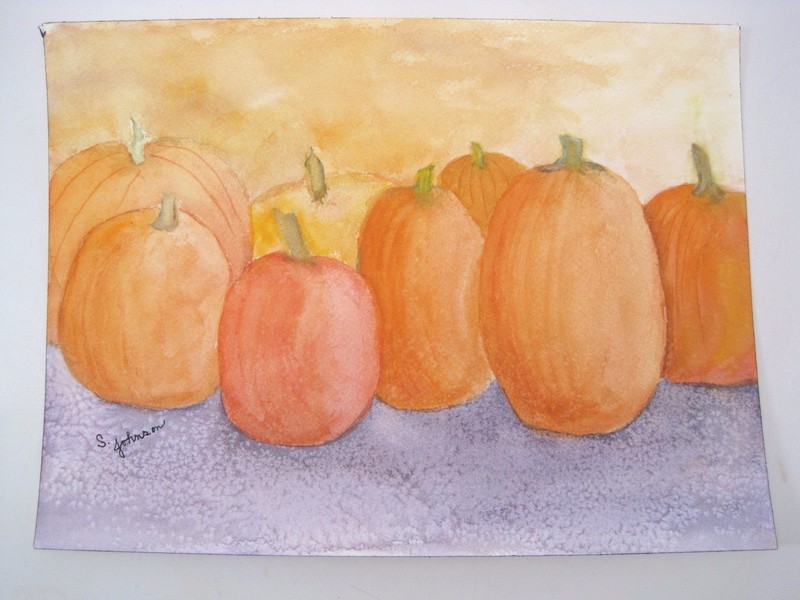 Pair 2 Original S. Johnson Pumpkins Autumn Fall Watercolor Painting Signed Art gallery