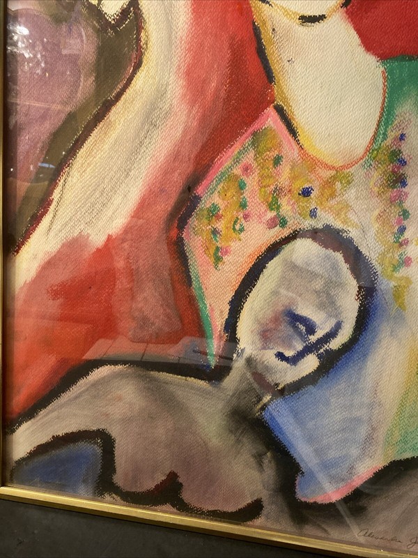 “ALEXANDRA JACOBS” ABSTRACT FIGURAL PASTAL PAINTING SIGNED gallery