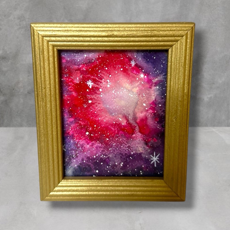 FRAMED WATERCOLOR GALAXY Abstract Space Painting
