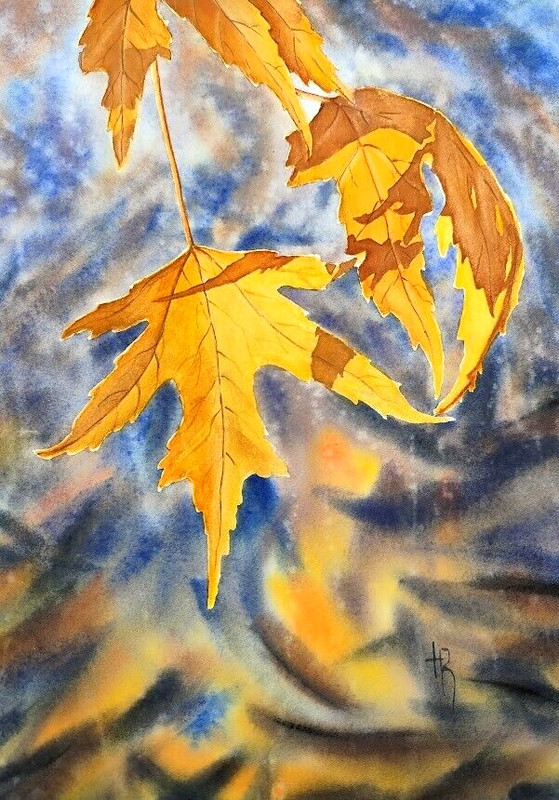 Original Watercolor Painting 12×16 in Signed Unframed Autumn Leaves Home Decor