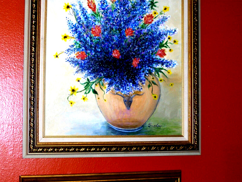 ORIGINAL Bluebonnet Royal Bouquet Blue Yellow Red TX Wild Flower SIGNED PaintIng gallery
