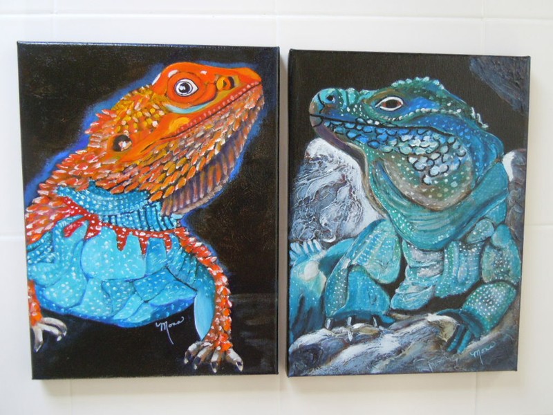 LOT~KOMODO & BEARDED Dragon Reptile Lizard Paintings 9×12, Acrylic Hand Painted
