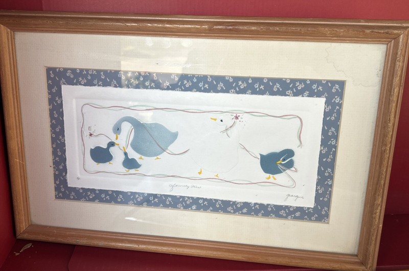 Family Ties Goose Geese Original Embossed Watercolor Matted Framed Georgene Nidy