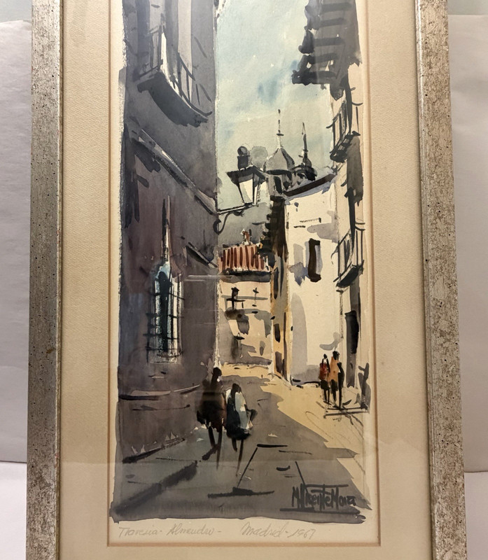 Manuel Vicente Mora Art OOAK Watercolor Spain Madrid MCM Signed Original Vintage