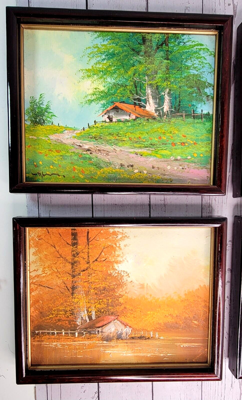 Four Season Painting Set Gallery Wall Cabin Nature Signed Framed Canvas gallery