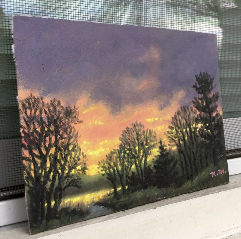 SKY LIGHT MINI # 12 - original framed oil skyscape painting on 5 X 7 inch canvas gallery