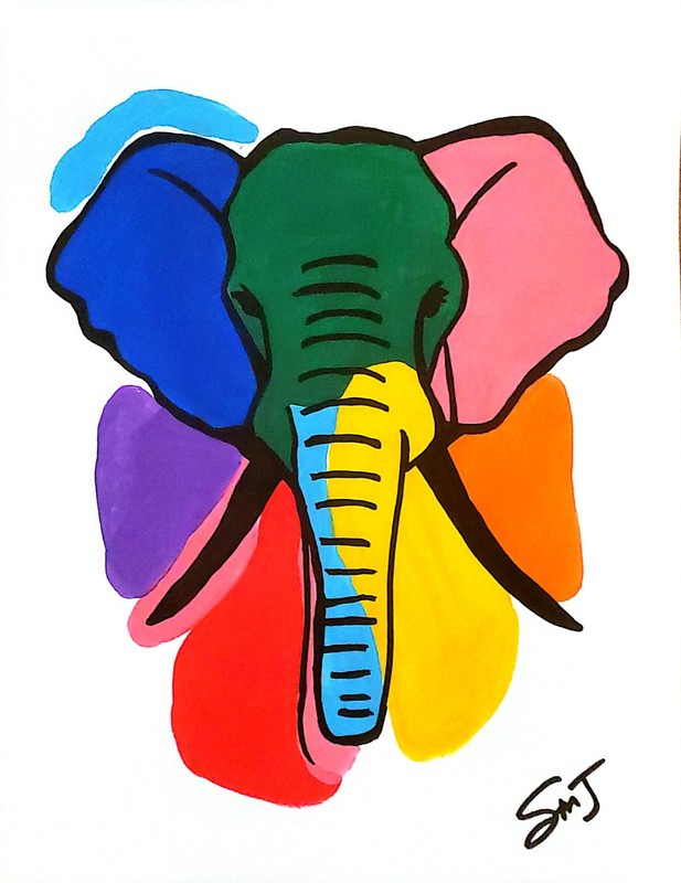 JULIEN Original 11X14 WILD ELEPHANT Colorful Modern Art Acrylic Painting PAPER gallery