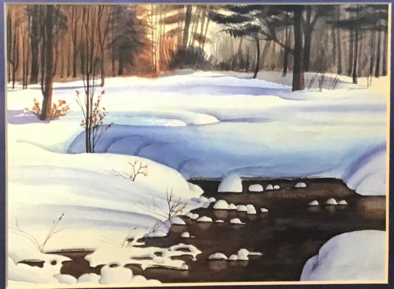 Watercolor,Landscape,Winter Snow Scene,Signed,Tranquility, dated 90s