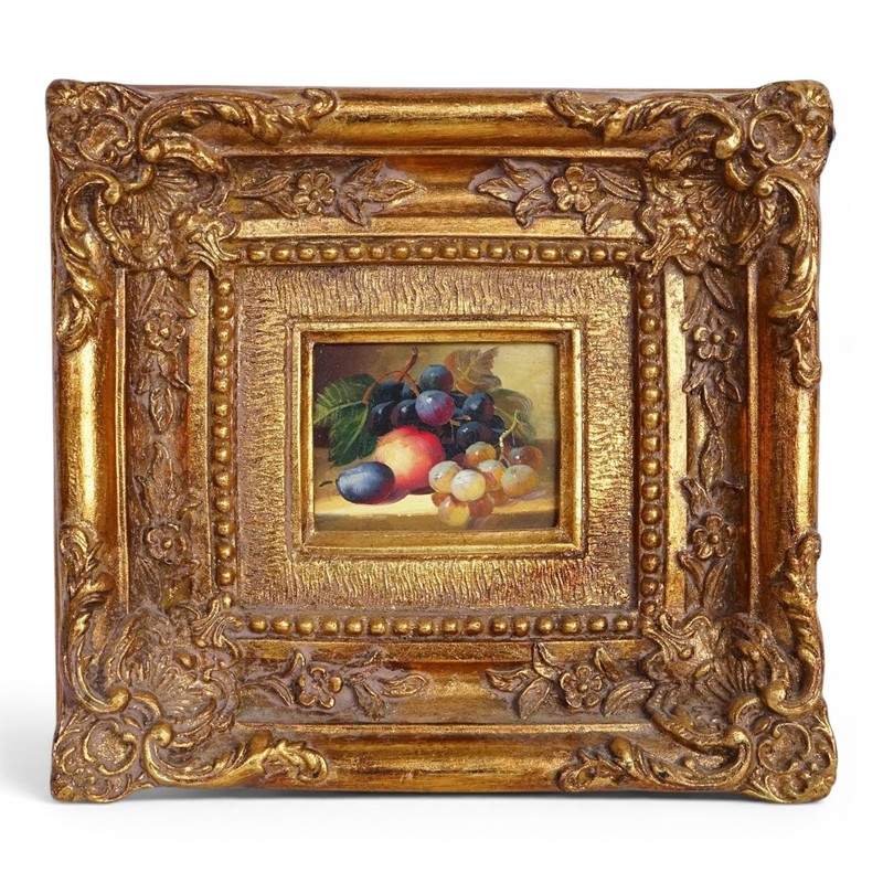 PAIR Miniature Oil Paintings Still Life Floral Ornate Gilt Frames 9×10