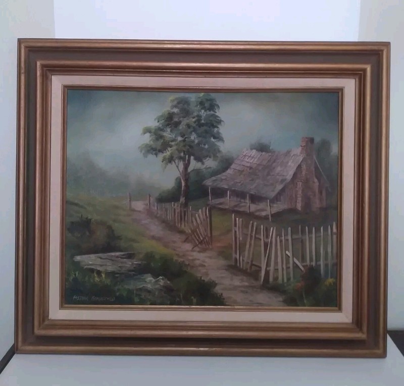 1973 Foster Handford Cabin Oil Painting Greers Ferry Near Drasco, Arkansas