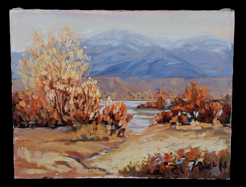 COLORFUL DESERT LANDSCAPE OIL PAINTING BY JIM SIMPSON MOUNTAINS AUTUMN FOLIAGE