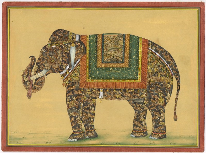 Handmade Elephant Painting Of Mughal Hunting Scene In Royal Elephant 15×11″