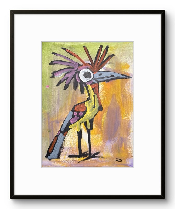 Whimsical Roadrunner Bird Original Painting Signed 10×15 Colorful Animal Art