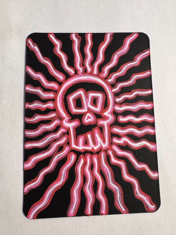 aceo 2.5×3.5in original OOAK Acrylic painting «Neon Skull» by Covz